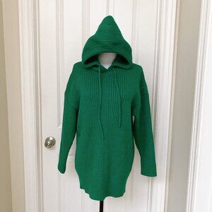 New Women's Loose Hooded Knitwear Solid Green Pullovers Knitted Sweater Dress